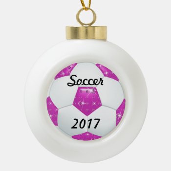 Diamond Gemstones Hot Pinka Soccer Ball Ceramic Ball Christmas Ornament by KitzmanDesignStudio at Zazzle