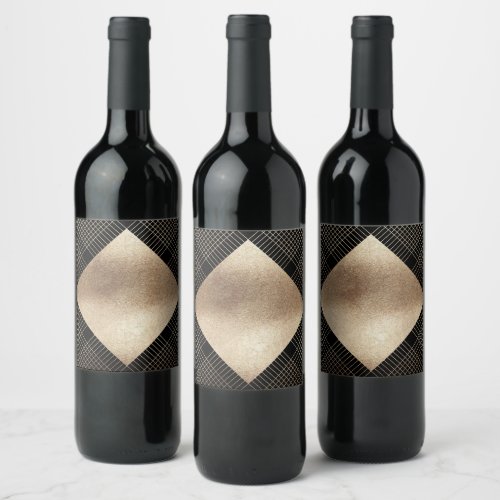 Diamond Geometric Black Gold Blank Gatsby Wedding Wine Label