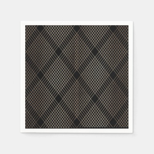 Diamond Geometric Black Gold Wedding Table Napkins