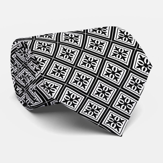 Diamond Geometric Black & White Wedding Neck Tie (Rolled)