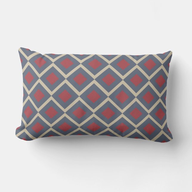 Diamond Geometric Blue Red Rectangle Throw Pillow (Front)