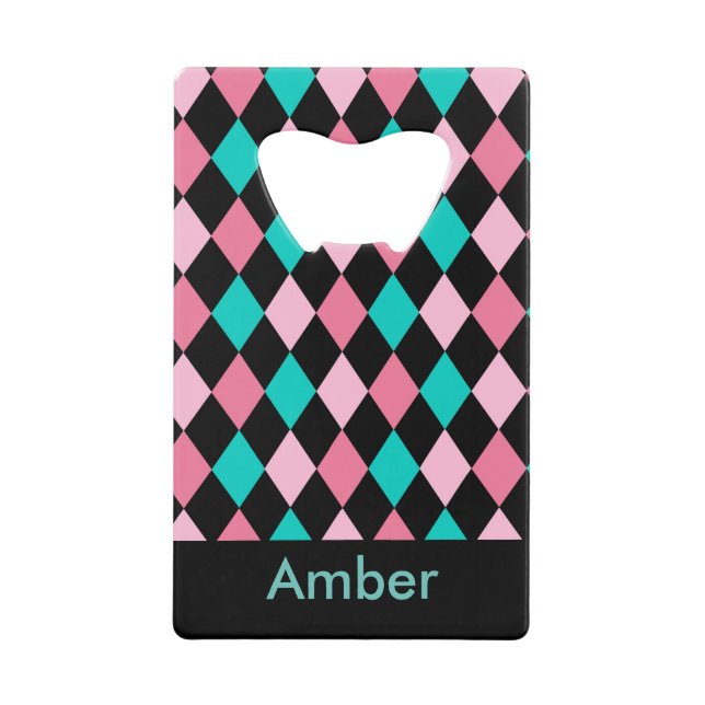 Diamond geometric design credit card bottle opener (Front)