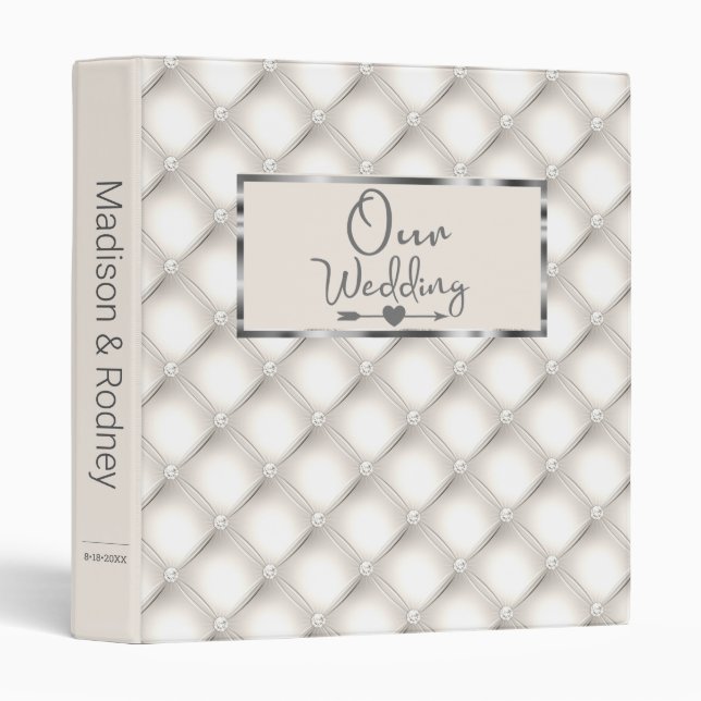 Diamond Geometric Elegant Silver Wedding 3 Ring Binder (Front/Spine)