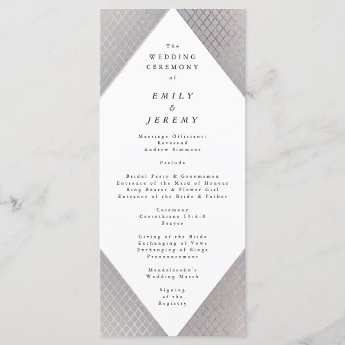 Diamond Geometric Grey Gold Gatsby Wedding Program