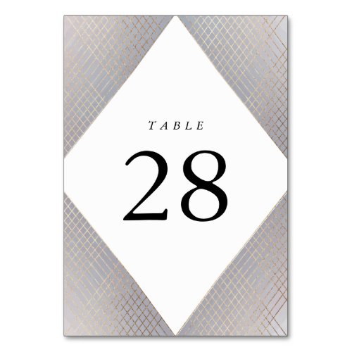 Diamond Geometric Grey Gold Gatsby Wedding Table Number