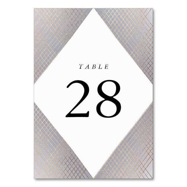 Diamond Geometric Grey Gold Gatsby Wedding Table Number (Front)