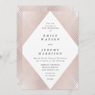 Diamond Geometric Pink Deco Gold Gatsby Wedding Invitation