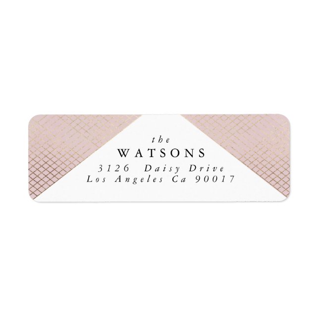 Diamond Geometric Pink Gold Gatsby Wedding Label (Front)