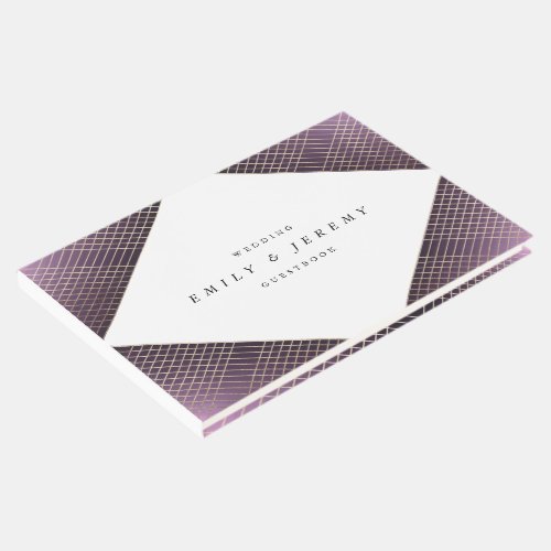 Diamond Geometric Purple Gold Gatsby Wedding Guest Book