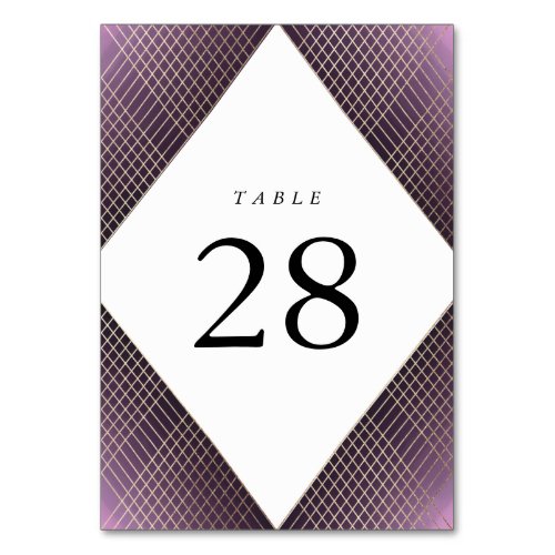 Diamond Geometric Purple Gold Gatsby Wedding Table Number