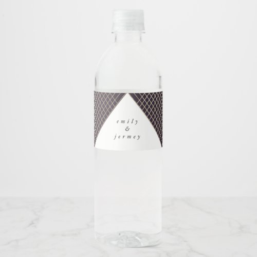 Diamond Geometric Purple Gold Gatsby Wedding Water Bottle Label