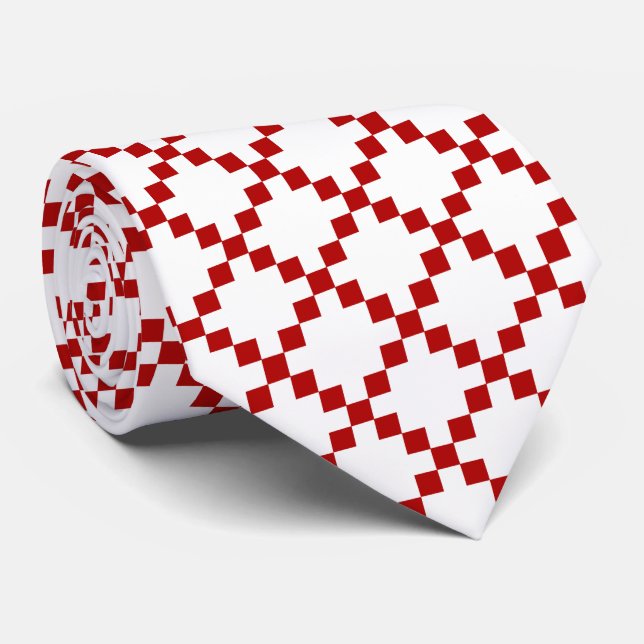 Diamond Geometric Red & White Tie (Rolled)