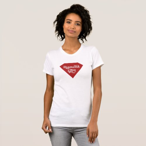 Diamond Girl Red  White Retro Graphic Type T_Shirt