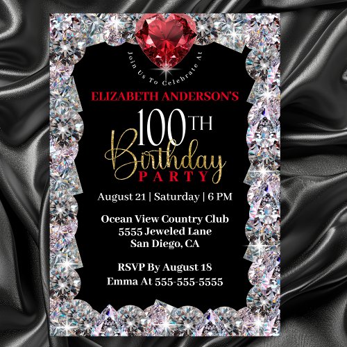 Diamond Glam 100th Birthday Invitation