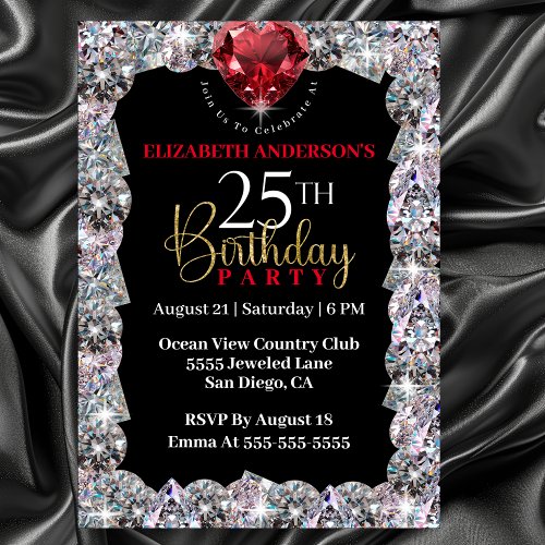 Diamond Glam 25th Birthday Invitation