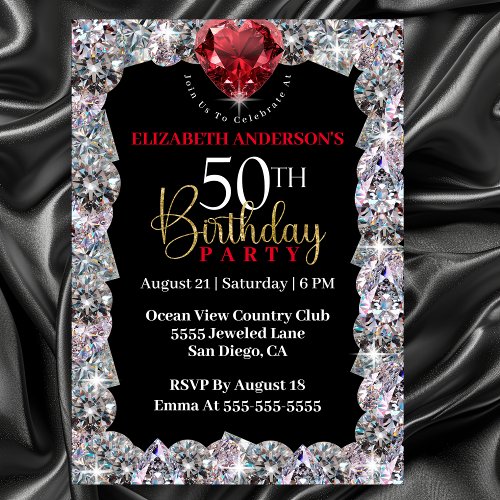 Diamond Glam 50th Birthday Invitation