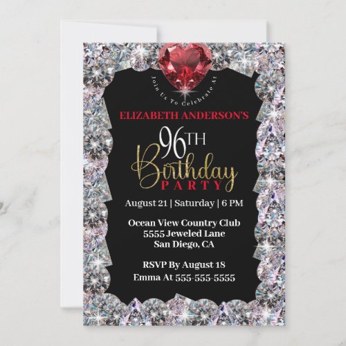 Diamond Glam 96th Birthday Invitation