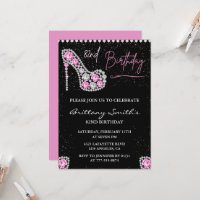 Diamond Glam Black Pink Glitter Shoe 82nd birthday