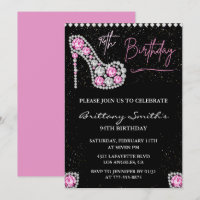 Diamond Glam Black Pink Glitter Shoe 94th birthday