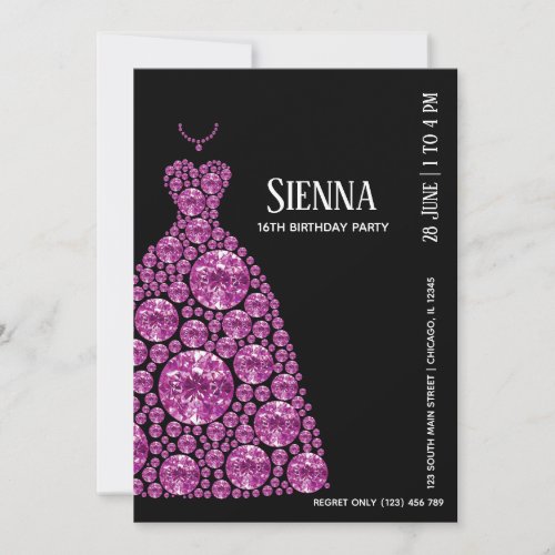 Diamond Glam Gown Dresses Invitation