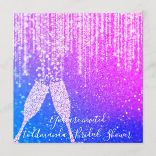 Diamond Glass Bubbles 30th 40th Bridal Royal Blue Invitation