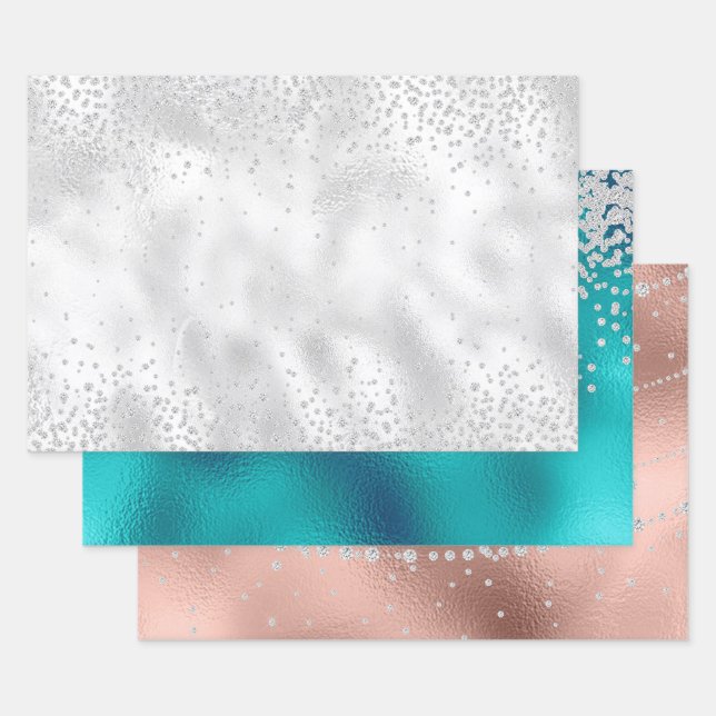 Diamond Glitter Bling Foil look Metallic Wrapping Paper Sheets (Set)