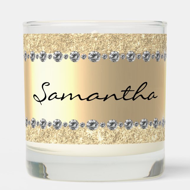 Diamond Glitter Bling Metallic Monogram Scented Candle (Front)