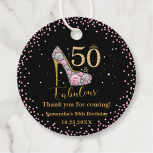 Diamond Glitter Fifty and Fabulous 50th Birthday Favor Tags