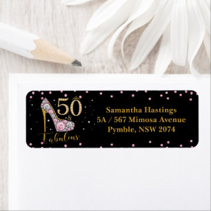 Diamond Glitter Fifty and Fabulous 50th Birthday Label