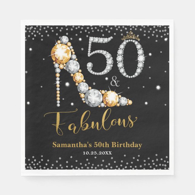 Diamond Glitter Fifty and Fabulous 50th Birthday Napkins (Front)