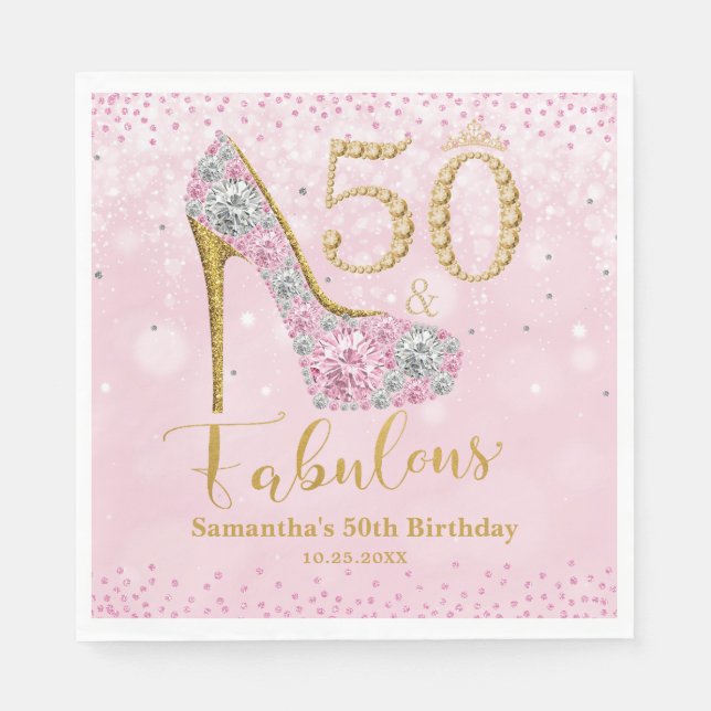 Diamond Glitter Fifty and Fabulous 50th Birthday Napkins (Front)