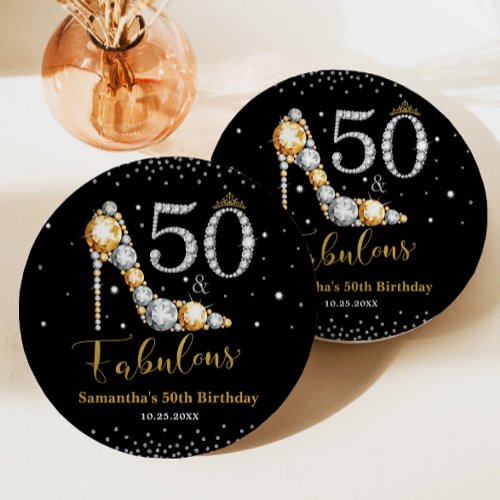 Diamond Glitter Fifty and Fabulous 50th Birthday Paper Plates