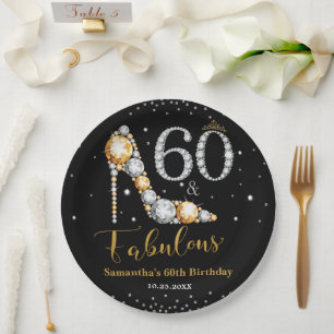 Diamond Glitter Fifty and Fabulous 60th Birthday Paper Plates