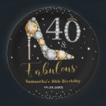 Diamond Glitter Forty and Fabulous 40th Birthday Paper Plates<br><div class="desc">Personalize these matching modern chic Forty and Fabulous 40th birthday party paper plates with your own wording and party details easily and quickly, simply press the customize it button to further re-arrange and format the style and placement of the text.  Matching items available in store! (c) The Happy Cat Studio...</div>