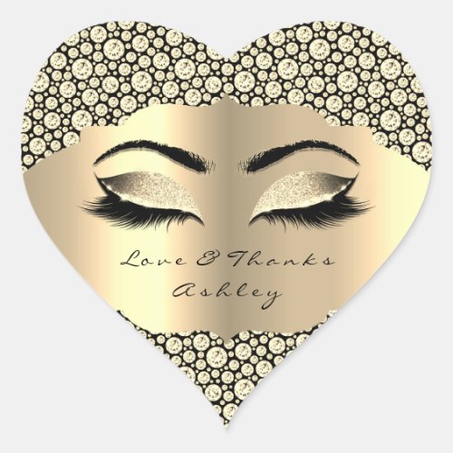 Diamond Glitter Gold Lash Eyes Love Thanks Girly Heart Sticker
