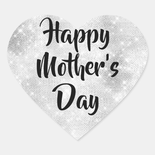 Diamond Glitter Happy Mother's Day Heart Sticker (Front)