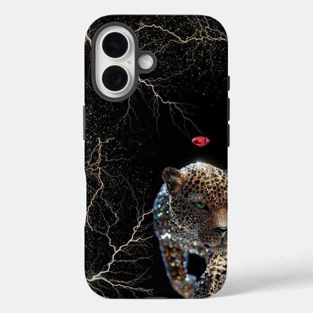 Diamond Glitter Leopard with Ruby & Lightning Case-Mate iPhone Case (Back)