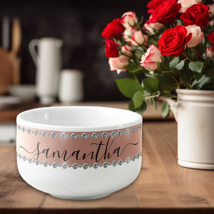 Diamond Glitter Look Name Monogram Rose Gold Soup Mug