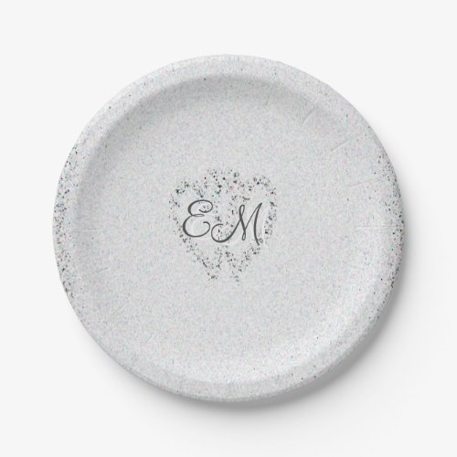 Diamond Glitter  Monogram Wedding Paper Plates