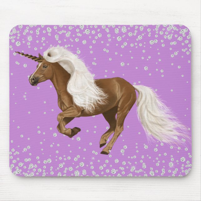 Diamond Glitter Sparkle Unicorn Purple Palomino Mouse Pad (Front)