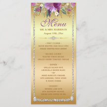 Diamond Glitter Watercolor Flowers Gold Menu