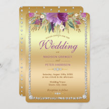 Diamond Glitter Watercolor Flowers Wedding
