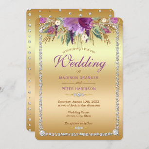 Diamond Glitter Watercolor Flowers Wedding Invitation