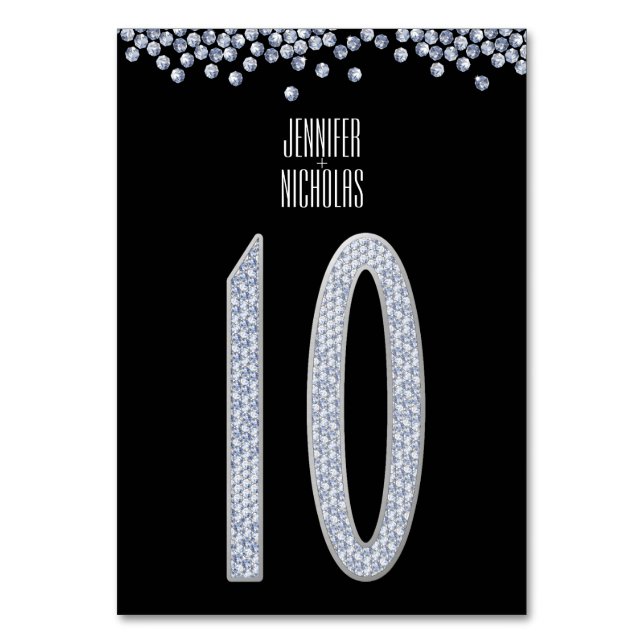 Diamond Glitter Wedding Reception Table Number Ten (Front)