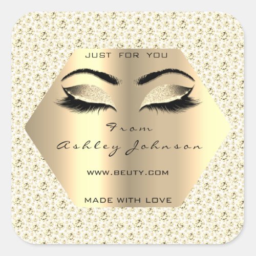 Diamond Glitter White Gold Made With Love Square Sticker