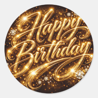 Diamond Glow Birthday — 3D Golden Classic Round Sticker