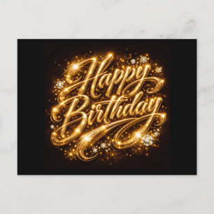 Diamond Glow Birthday — 3D Golden Invitation Postcard