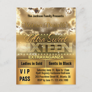 Diamond Glow Sweet Sixteen VIP Pass Invite [Gold]