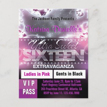 Diamond Glow Sweet Sixteen Vip Pass Invite [pink] by TreasureTheMoments at Zazzle