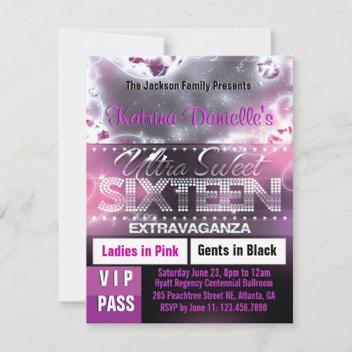 Diamond Glow Sweet Sixteen VIP Pass Invite [Pink]